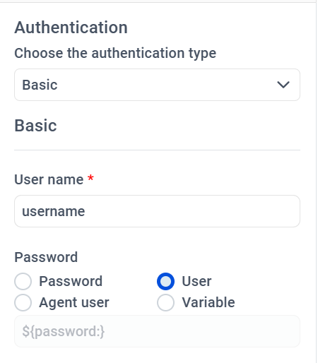 This picture displays the credentials option field selected.