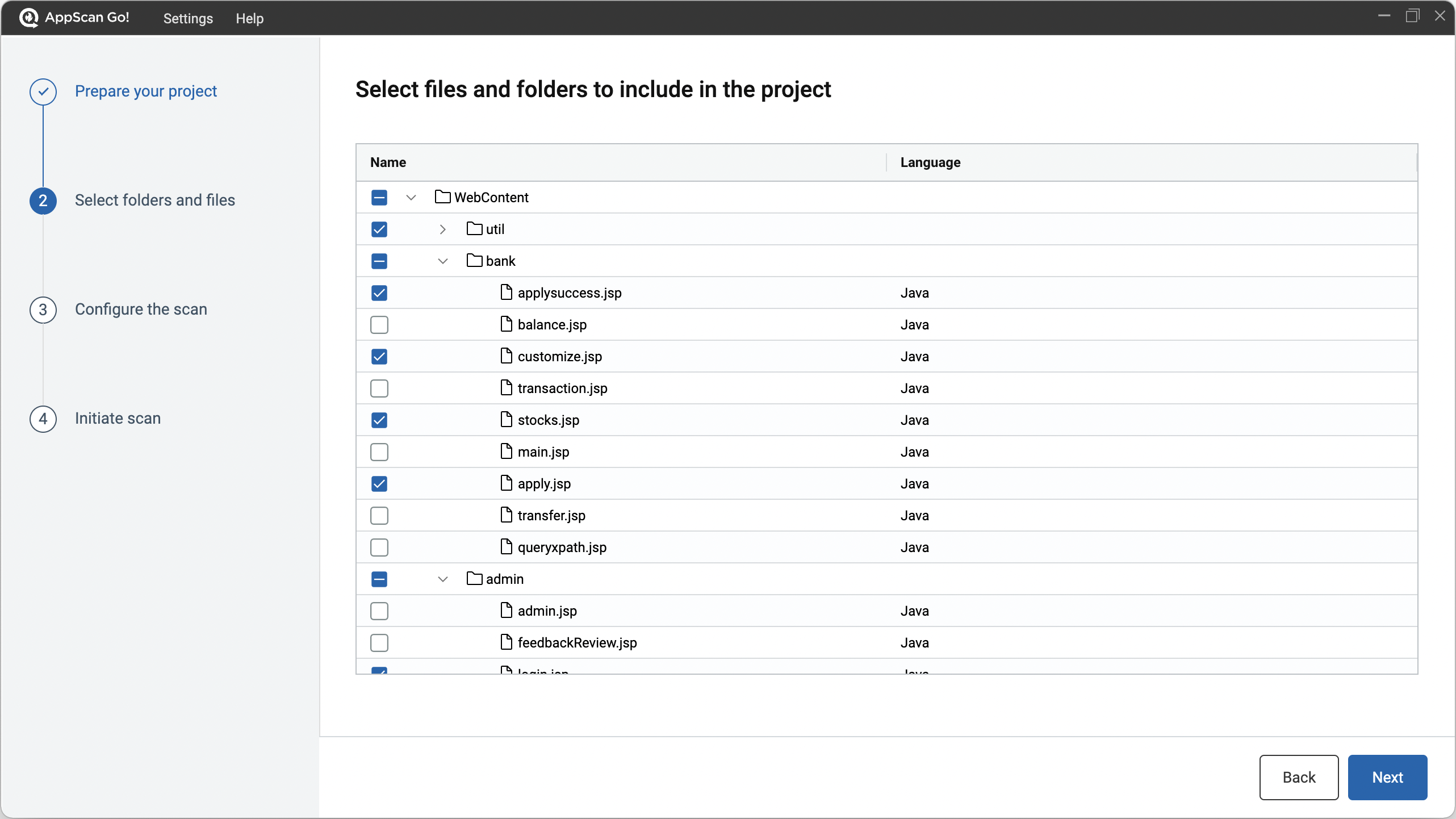 Configuring a scan using AppScan Go!