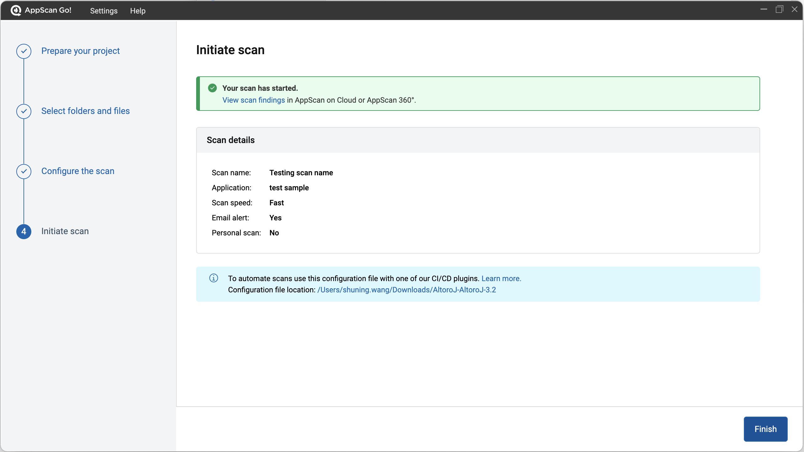 Configuring a scan using AppScan Go!