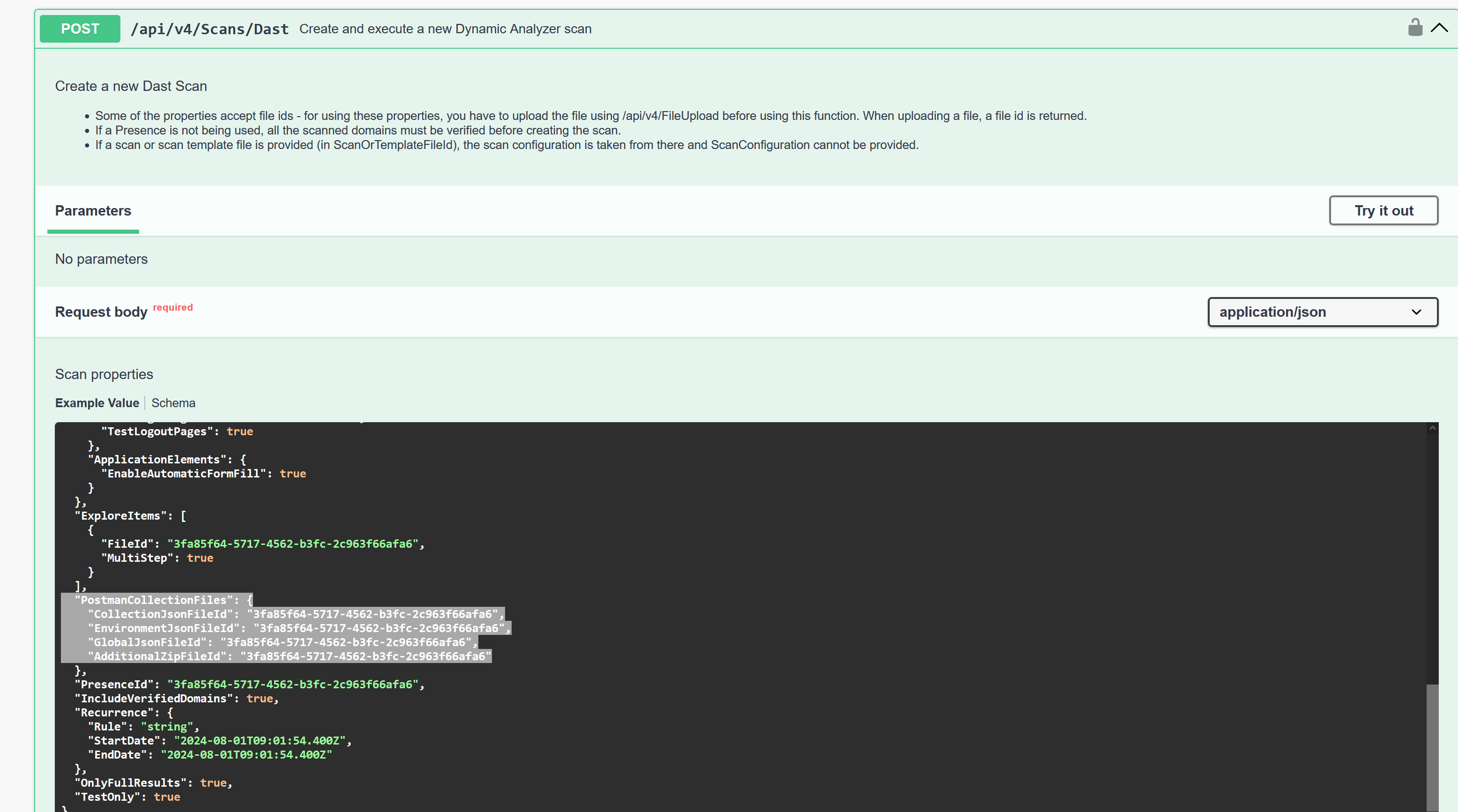 Postman file section in the REST API