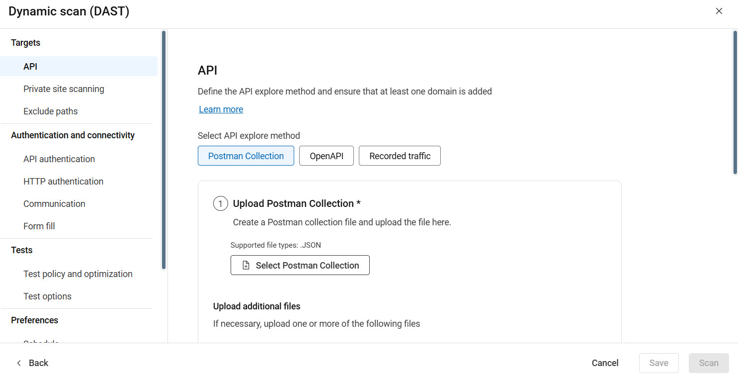 Créer un examen montrant la configuration de l'exploration de l'API