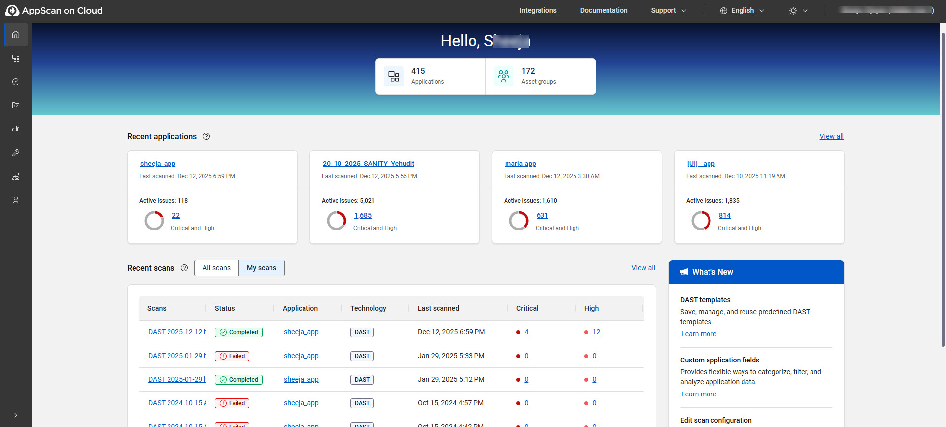 显示最近的应用程序和扫描的主页