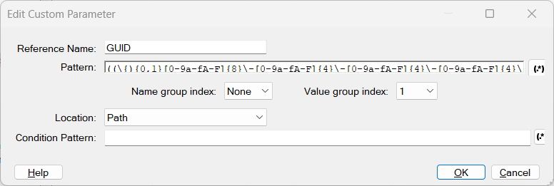 Edit custom parameter tab