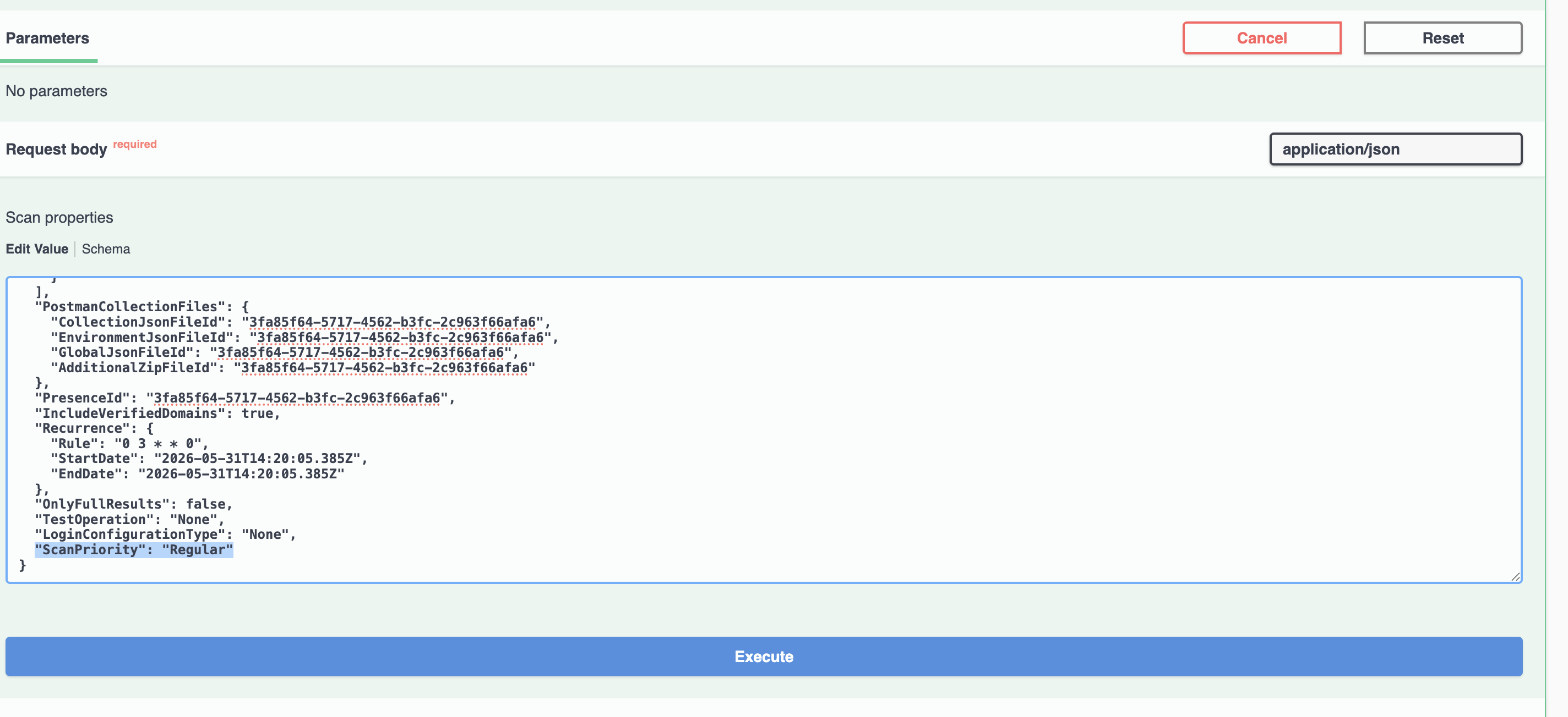 API showing DAST scan priority option