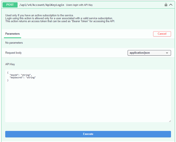 POST API displaying login with API key