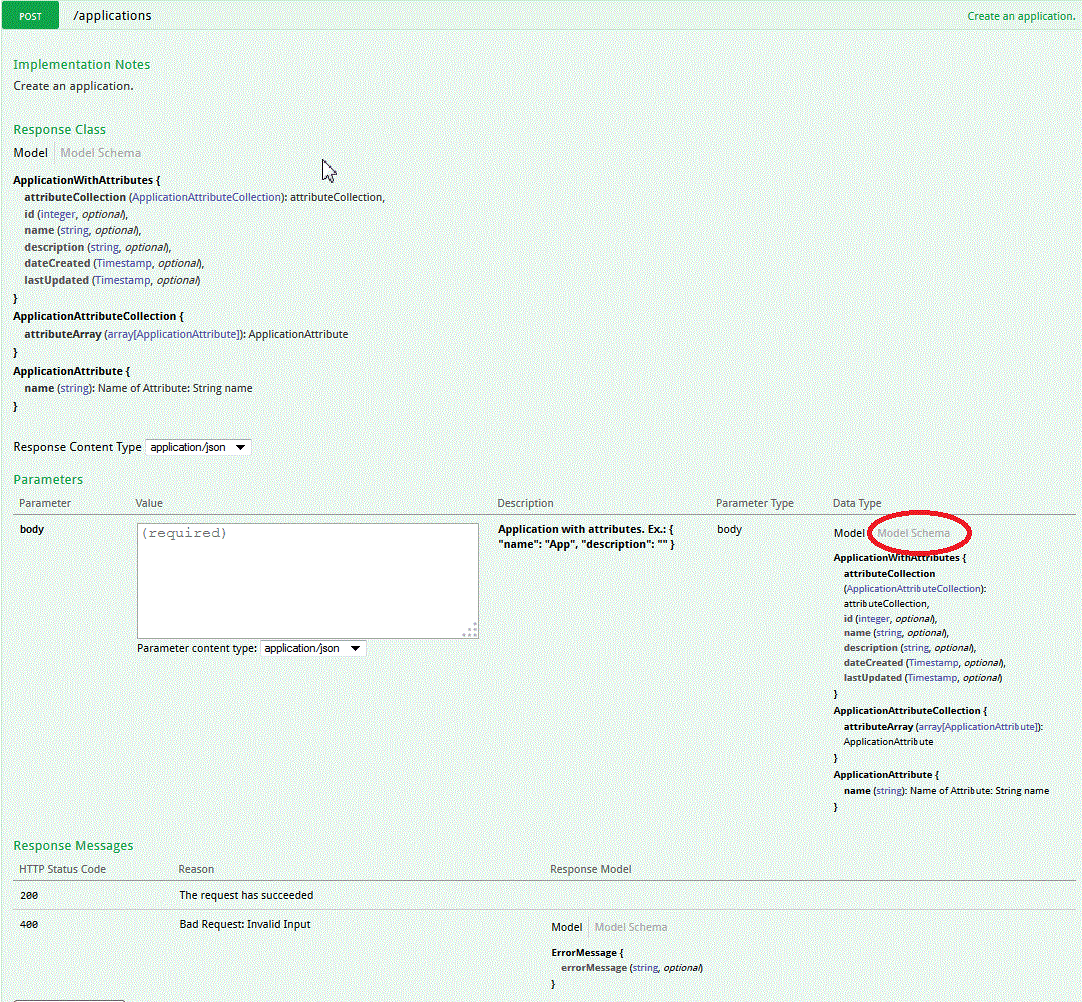 Model schema in parameters