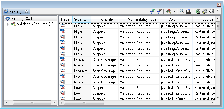 「發現項目」視圖中的 Validation.Required 漏洞類型