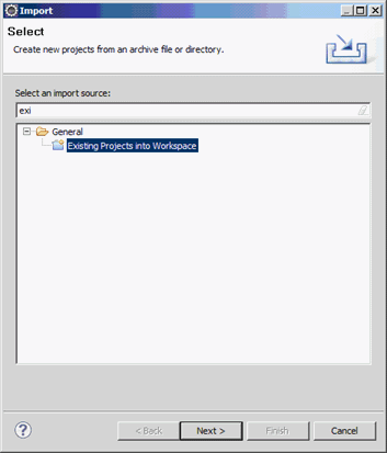 Existing Projects Into Workspace selected in the Import wizard Select page