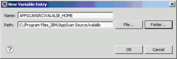 New Variable Entry dialog box with completed Name and Path fields