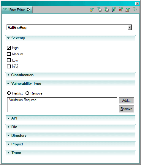 Filter Editor view