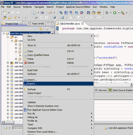 Option Exporter sélectionnée dans le menu après avoir cliqué avec le bouton droit de la souris sur votre projet dans la vue Explorateur de projet Eclipse