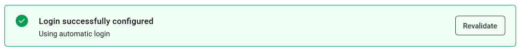 Login successfully configured message with a Revalidate button.