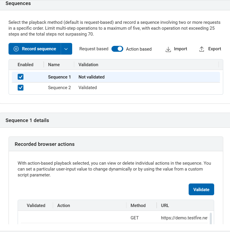 Séquence d'échantillonnage dans la vue basée sur ActionRequest