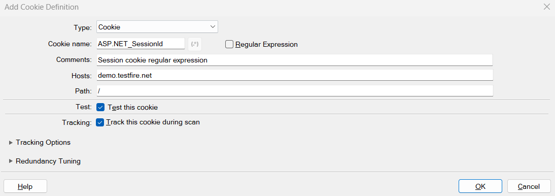 Add Cookie definition dialog box