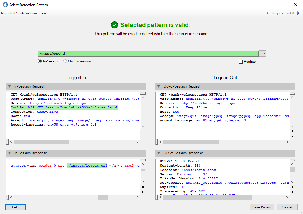 Select Detection Pattern dialog box