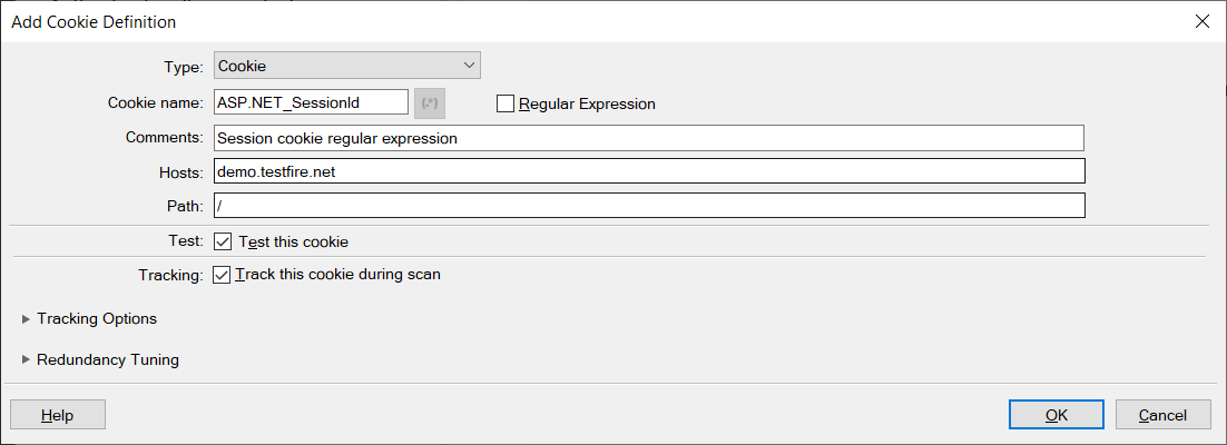 Add Cookie definition dialog box