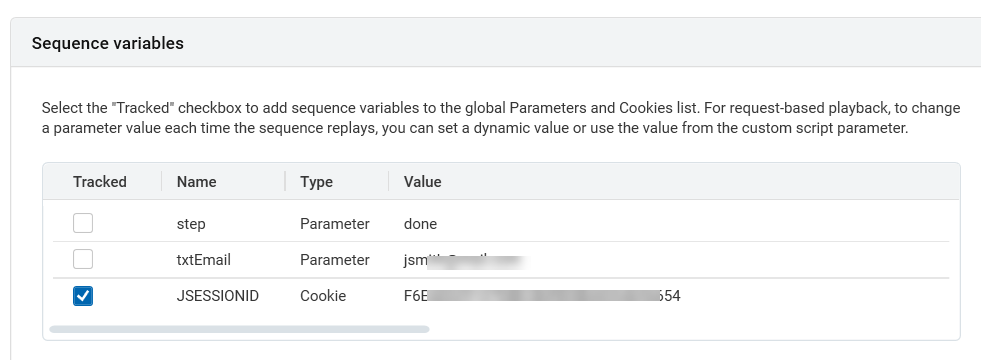 Sequence Variables pane showing tracked and untracked variables.