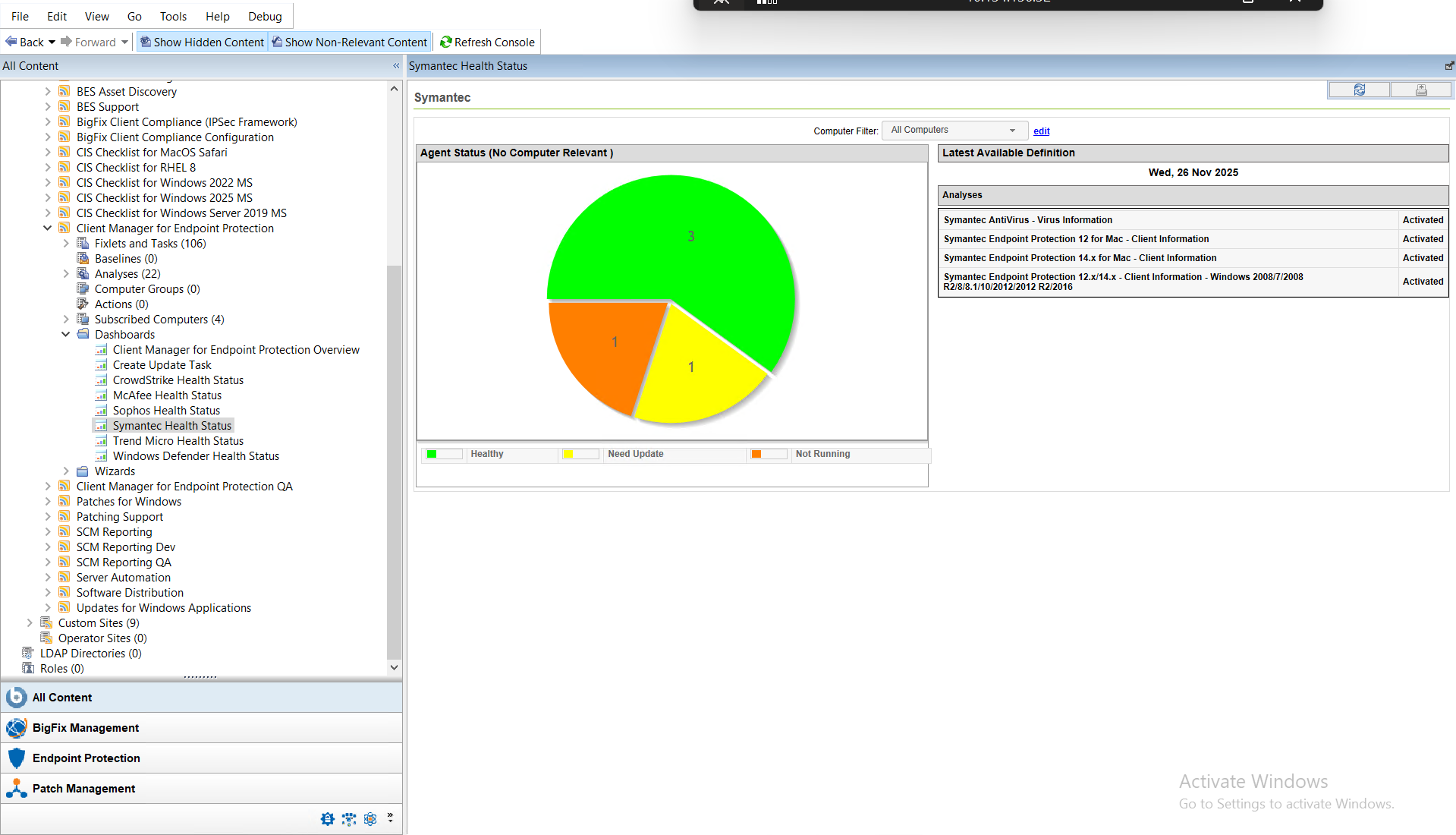 Symantec Health Status: Need Update