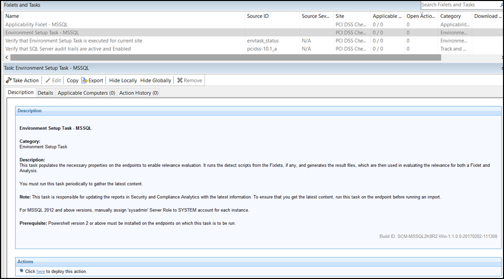 Environment Setup Task in the PCI DSS Checklist for MS SQL 2008 site