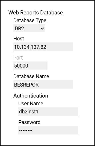Web Reports connection for DB2