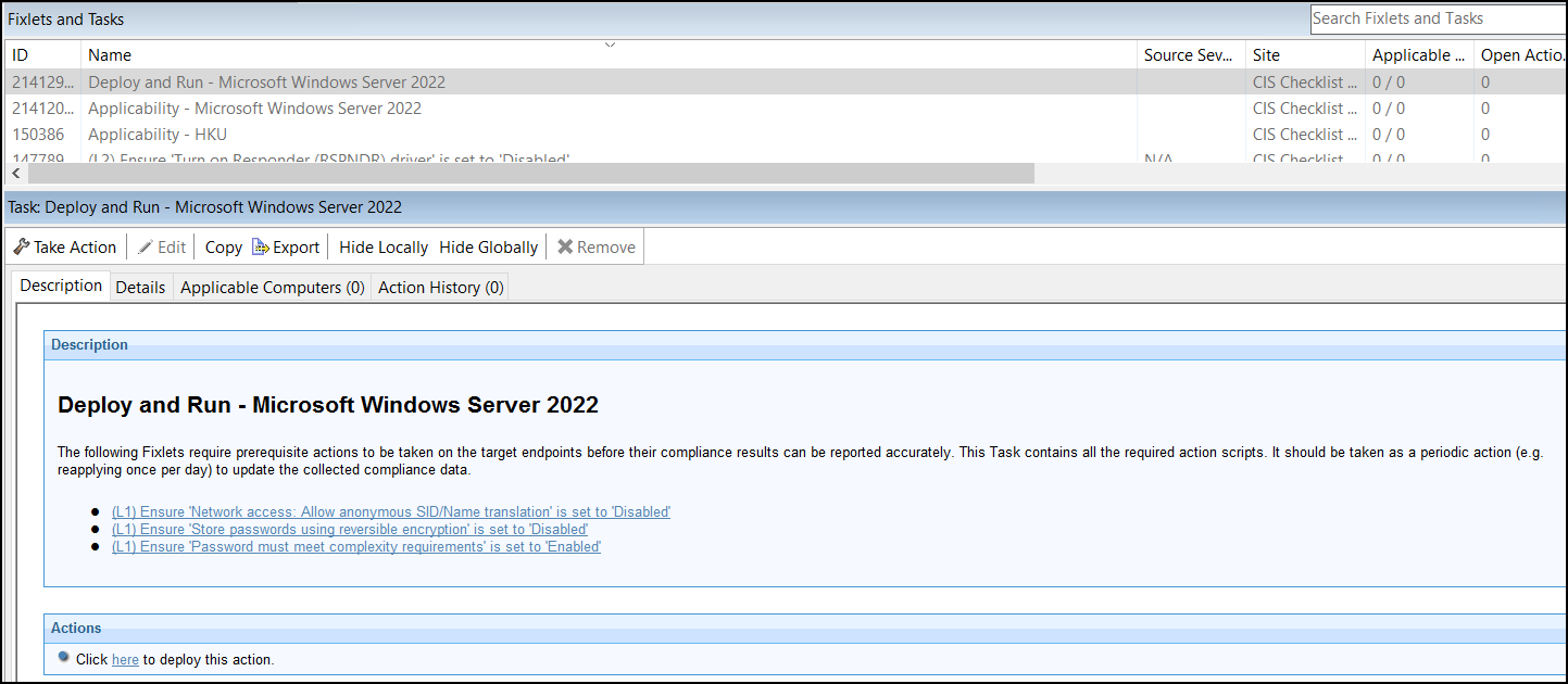 Deploy and Run Task in the CIS Checklist Windows 2022 DC