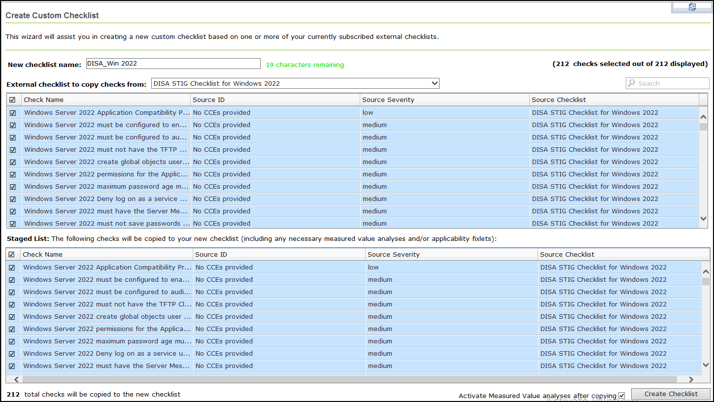 Create custom checklist