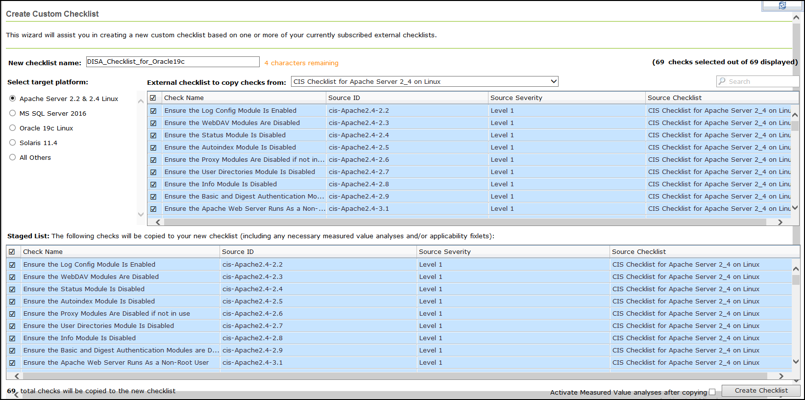 Create custom checklist