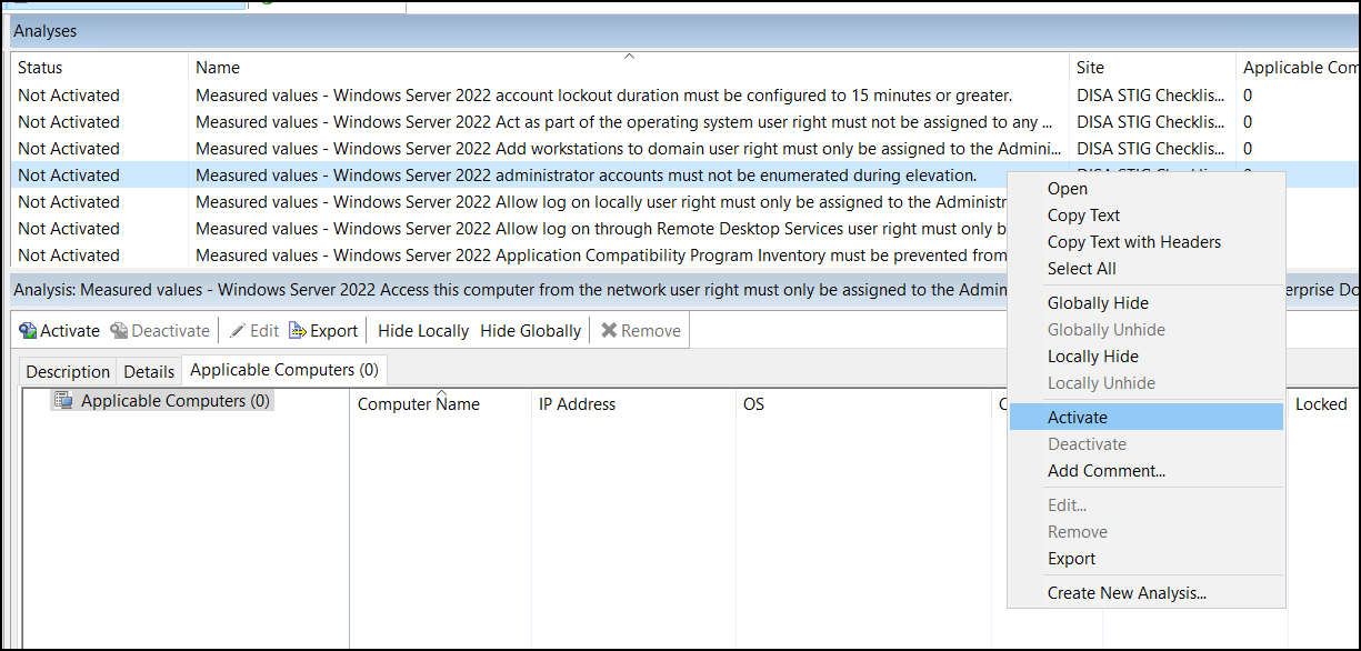 Non-Activated Measured Value Analyses