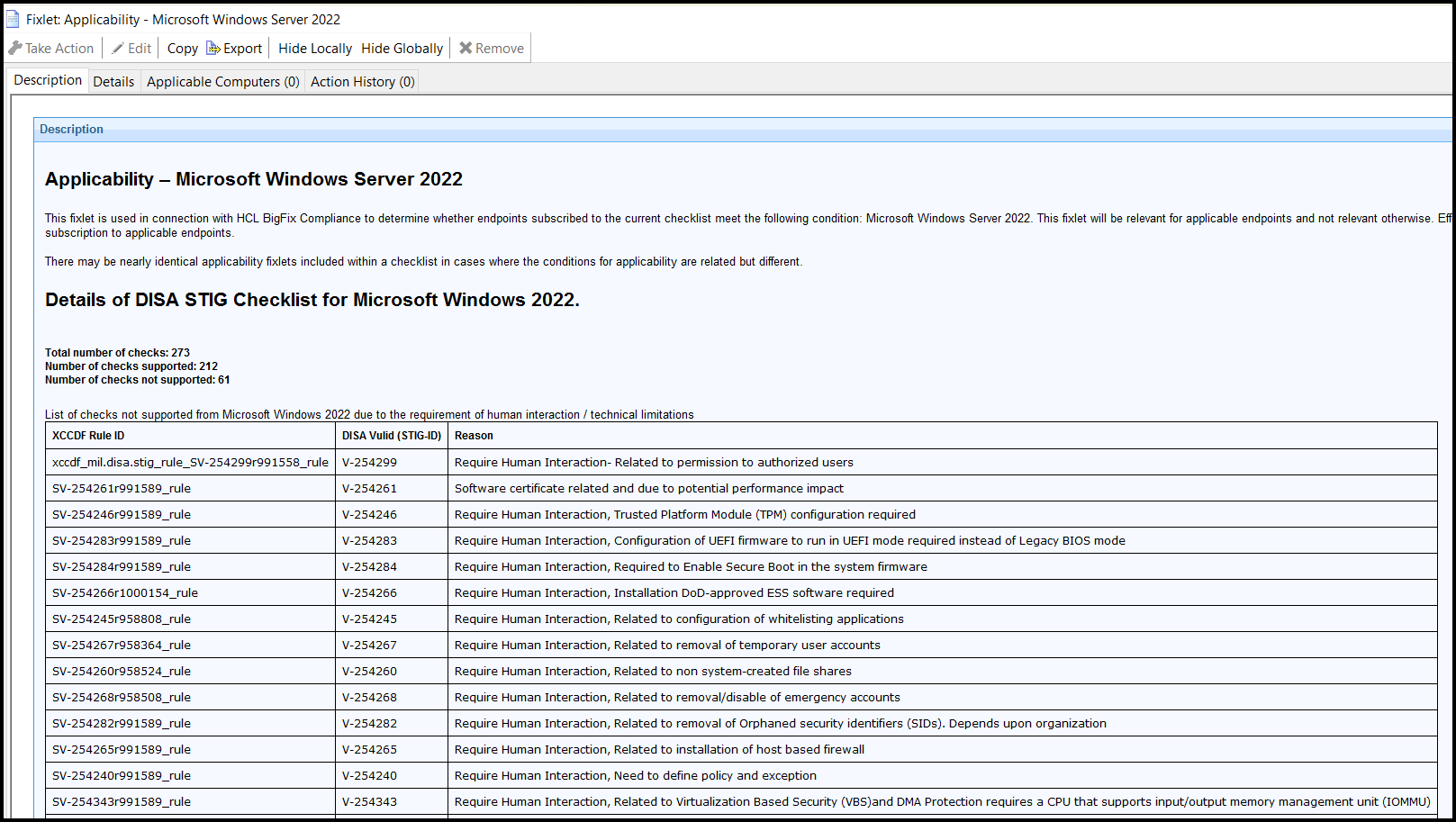 Omit list from the DISA Checklist for Windows 2022