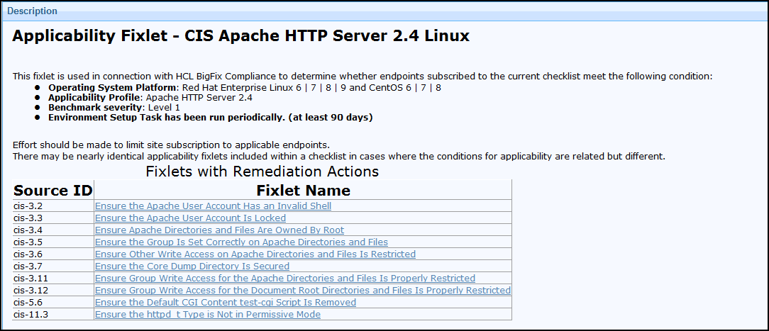 List of Checks containing an action for remediation