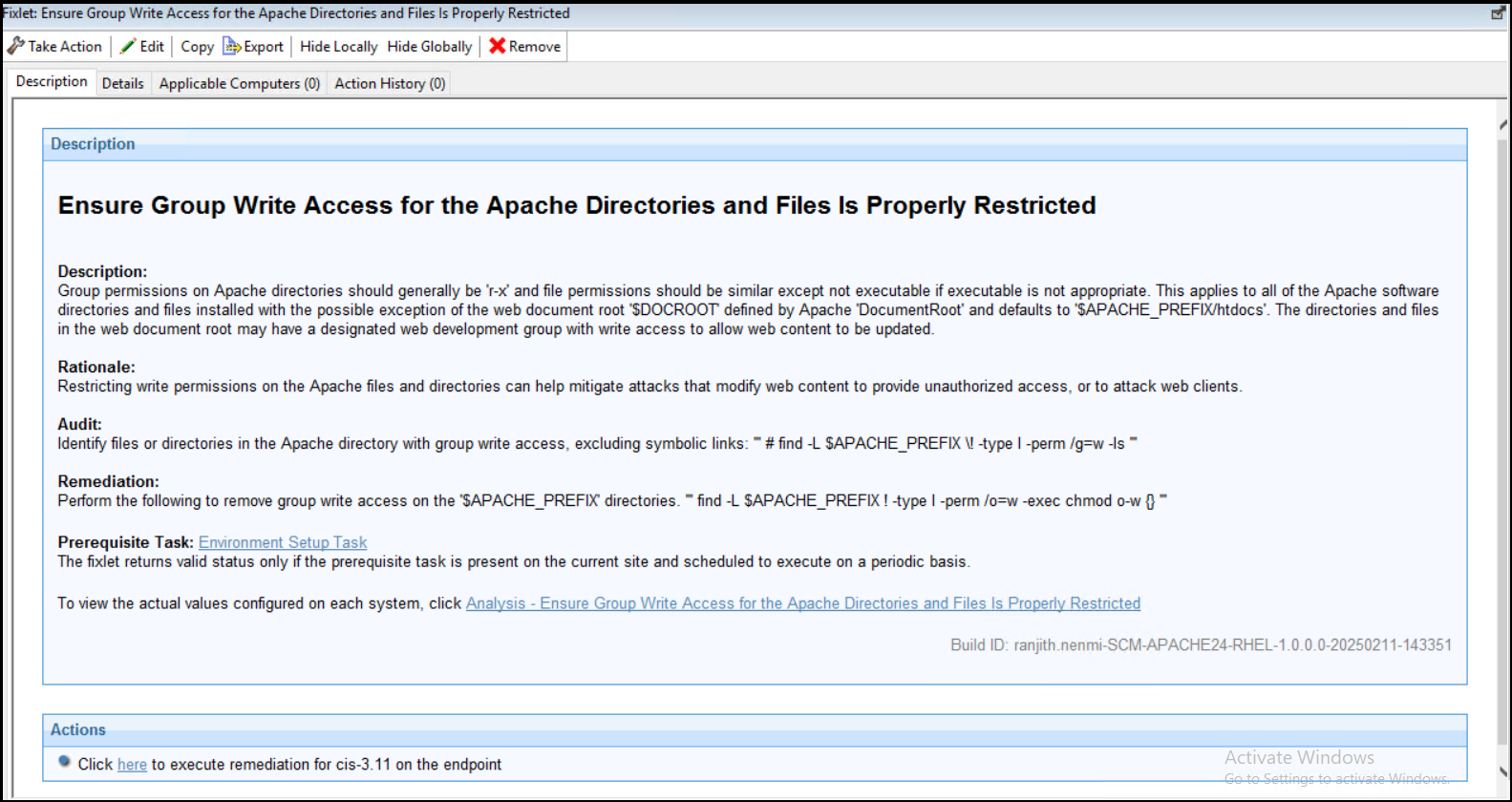 Check containing an action for remediation