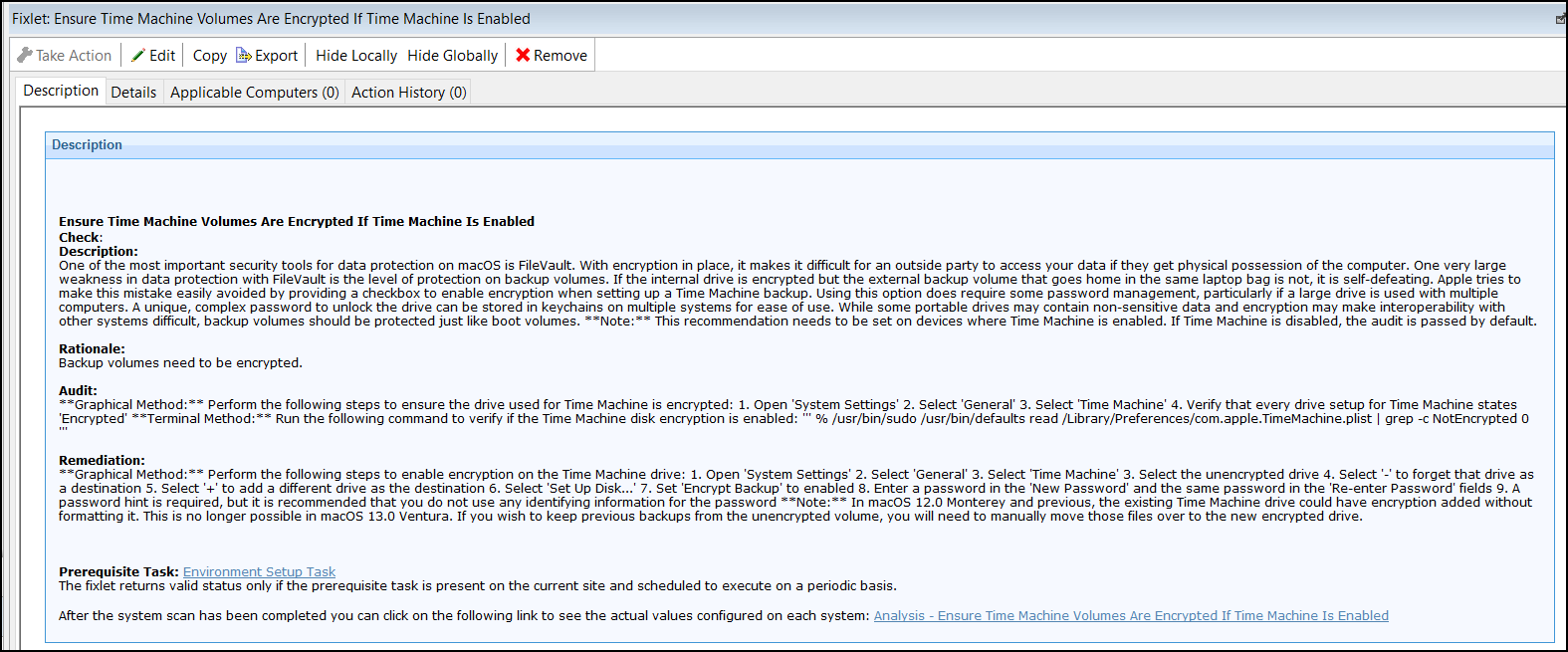 Check containing an action for remediation