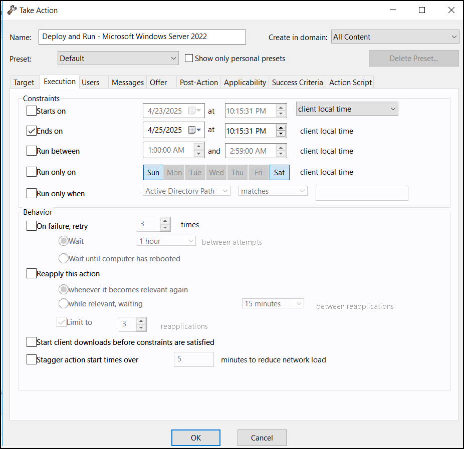 Take Action - Execution tab