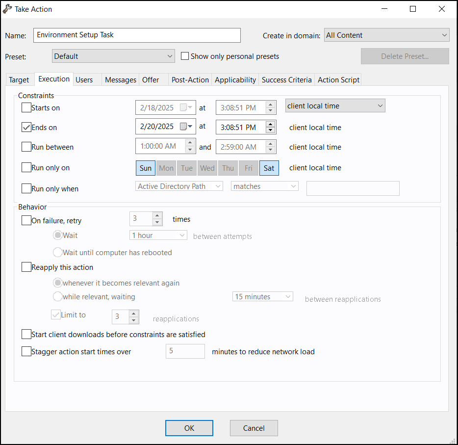 Take Action - Execution tab