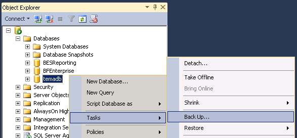Sauvegarde de la base de données.