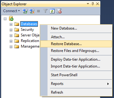 Restauration de la base de données.