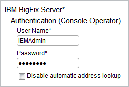 Panneau de configuration de l'utilisateur du serveur BigFix.