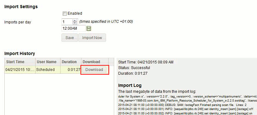 Téléchargement du journal d'importation.