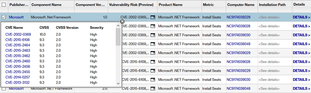 Rapport comportant des informations sur les CVE