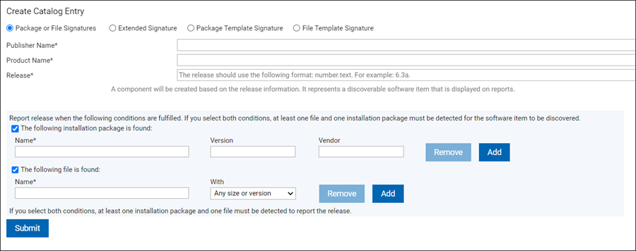 Fenêtre de création d'une entrée de catalogue.
