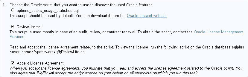 Acceptation des conditions de licence du script ReviewLite.sql.