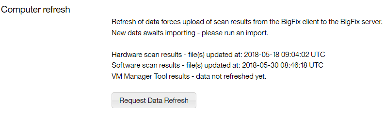 The screen shows the Computer Support Data panel with the Request Data Refresh button