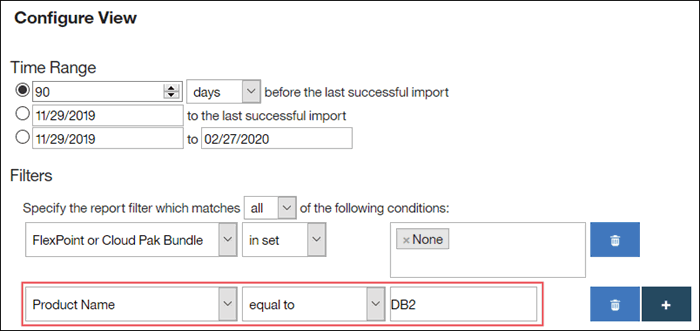 The screen capture shows how to limit audit snapshot to a single product.