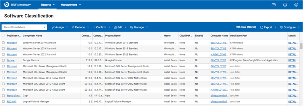 Software Classification panel