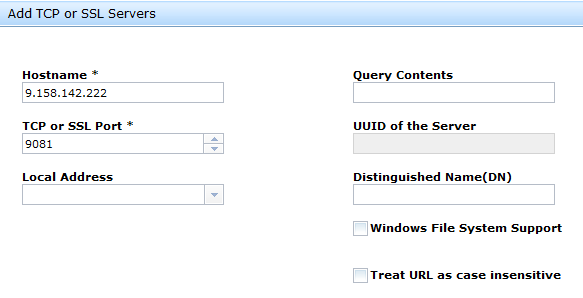 TCP サーバーまたは SSL サーバーの追加