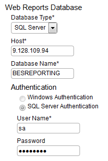 Microsoft SQL Server の Web レポート接続