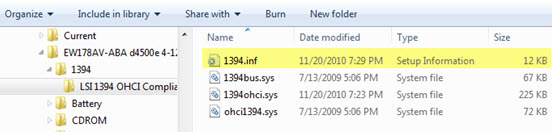 ドライバーのフォルダーのサンプル