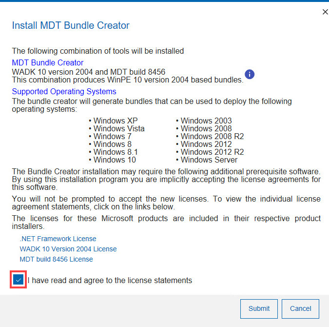 Bundle Creator のインストール・ウィザード