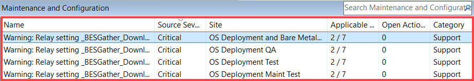 「メンテナンスと設定」タスク