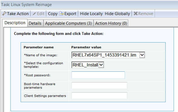 Linux システムのイメージ再作成タスク